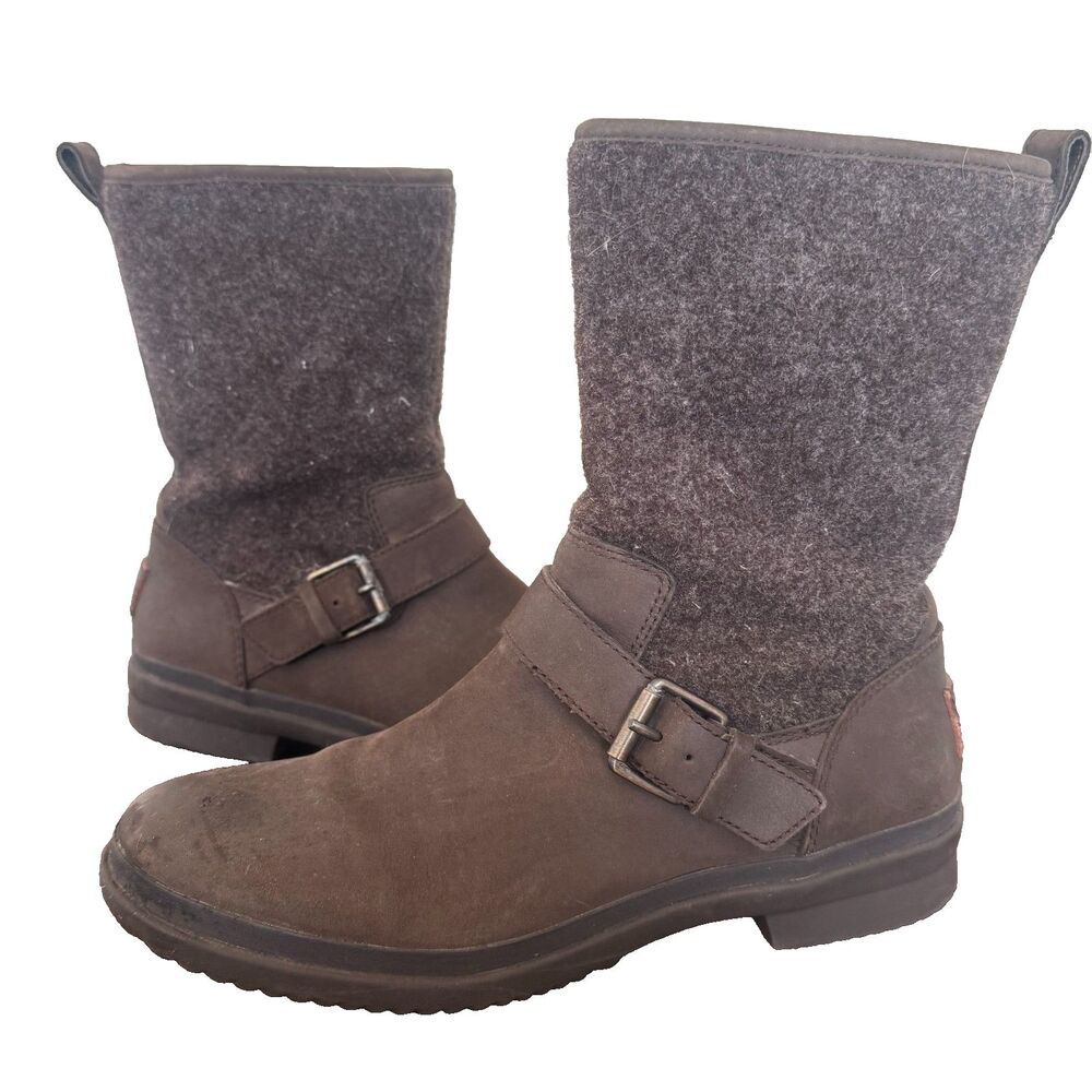 UGG Waterproof Brown Leather Wool Buckle Boots Womens Size 7